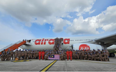 THE FIRST FLIGHT OF THE MALAYSIAN BATTALION CONTINGENT (MALBATT) 850-13 DEPARTS FOR THE PEACEKEEPING MISSION OF THE UNITED NATIONS INTERIM FORCE IN LEBANON (UNIFIL)